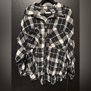 Plaid Black and White Women's oversized button up flannel